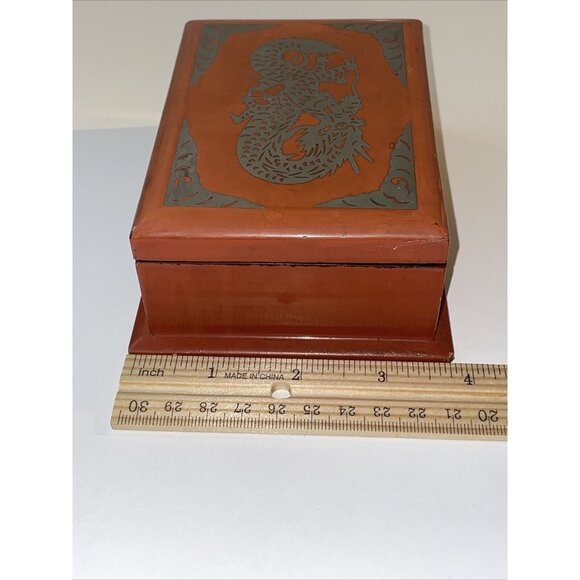 Vintage Japanese Dragon Trinket Jewelry Box Red Lacquer Bamboo MCM Read EL5 - Picture 12 of 13